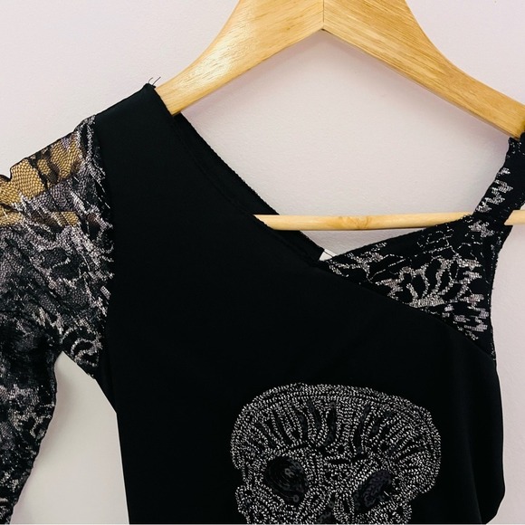 Girls Gothic Embroidered Black Skull Costume Dress Halloween Size 7-8‎ - Picture 6 of 7